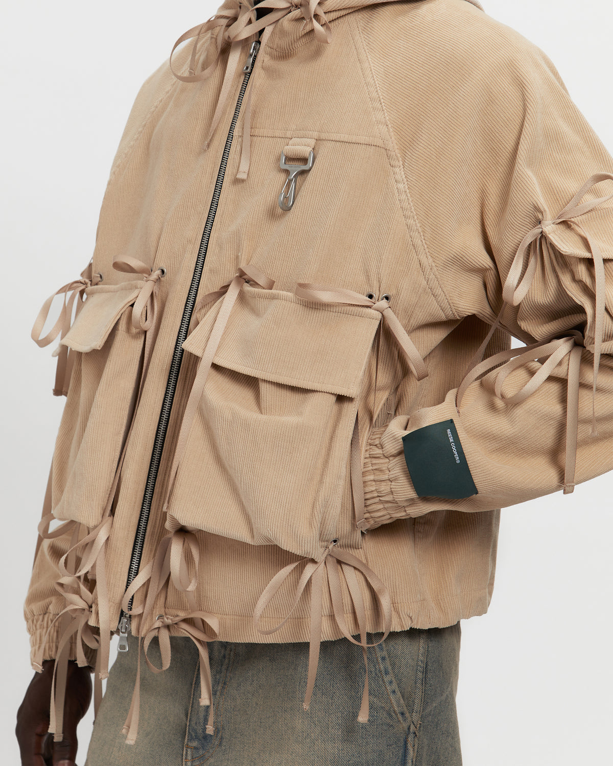 Corduroy Modular Pocket Hooded Jacket in Khaki