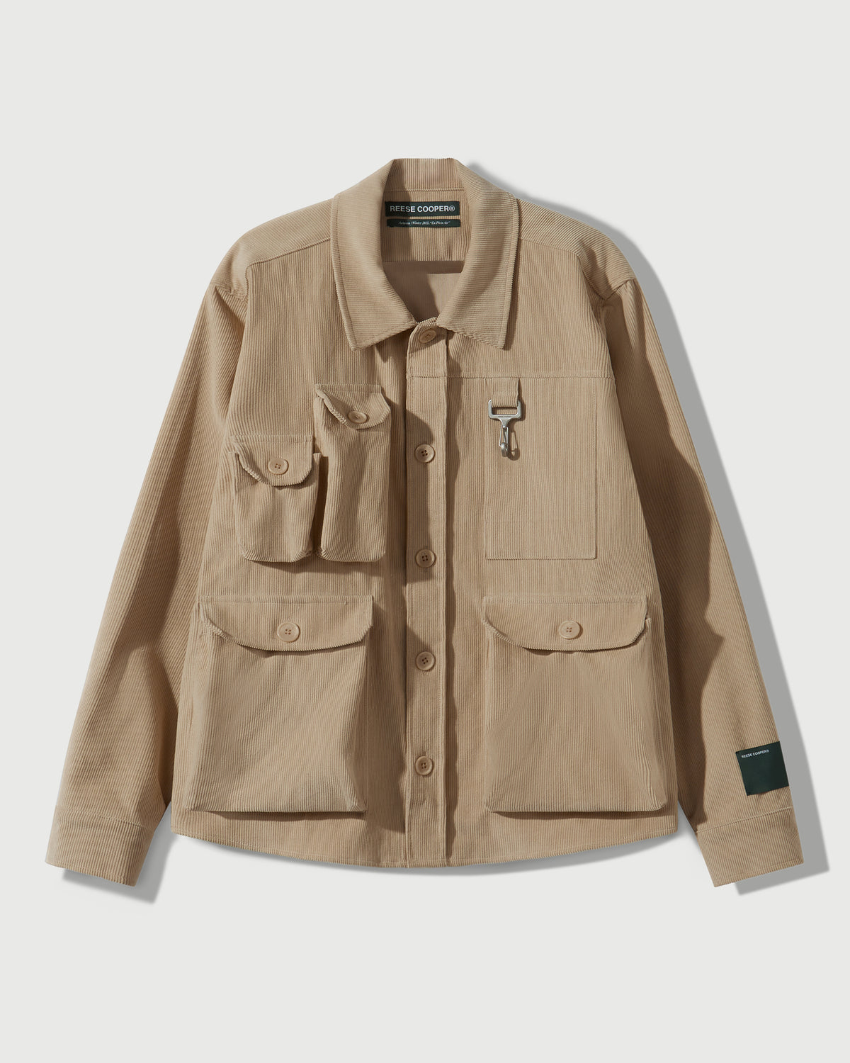 Corduroy Cargo Button Down Shirt in Khaki