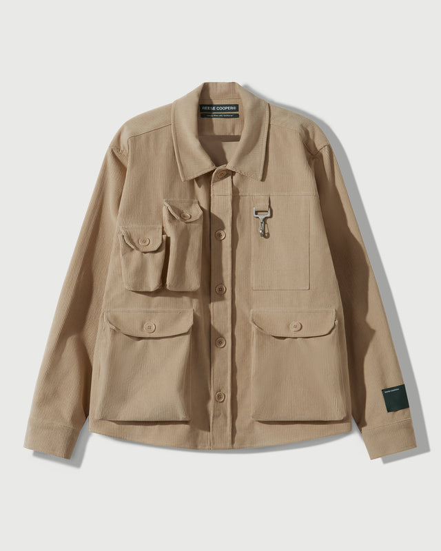 Corduroy Cargo Button Down Shirt in Khaki