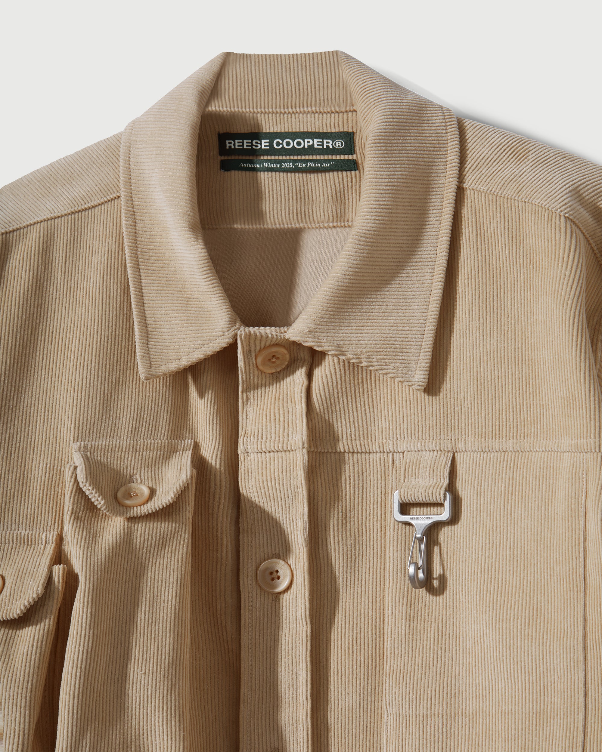 Corduroy Cargo Button Down Shirt in Khaki