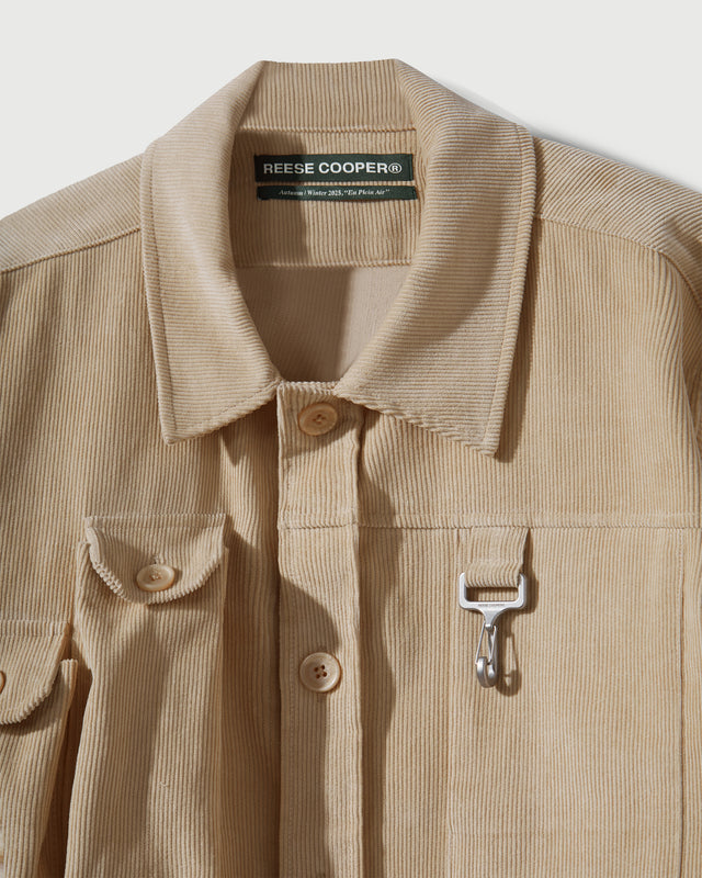 Corduroy Cargo Button Down Shirt in Khaki
