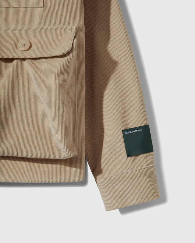 Corduroy Cargo Button Down Shirt in Khaki