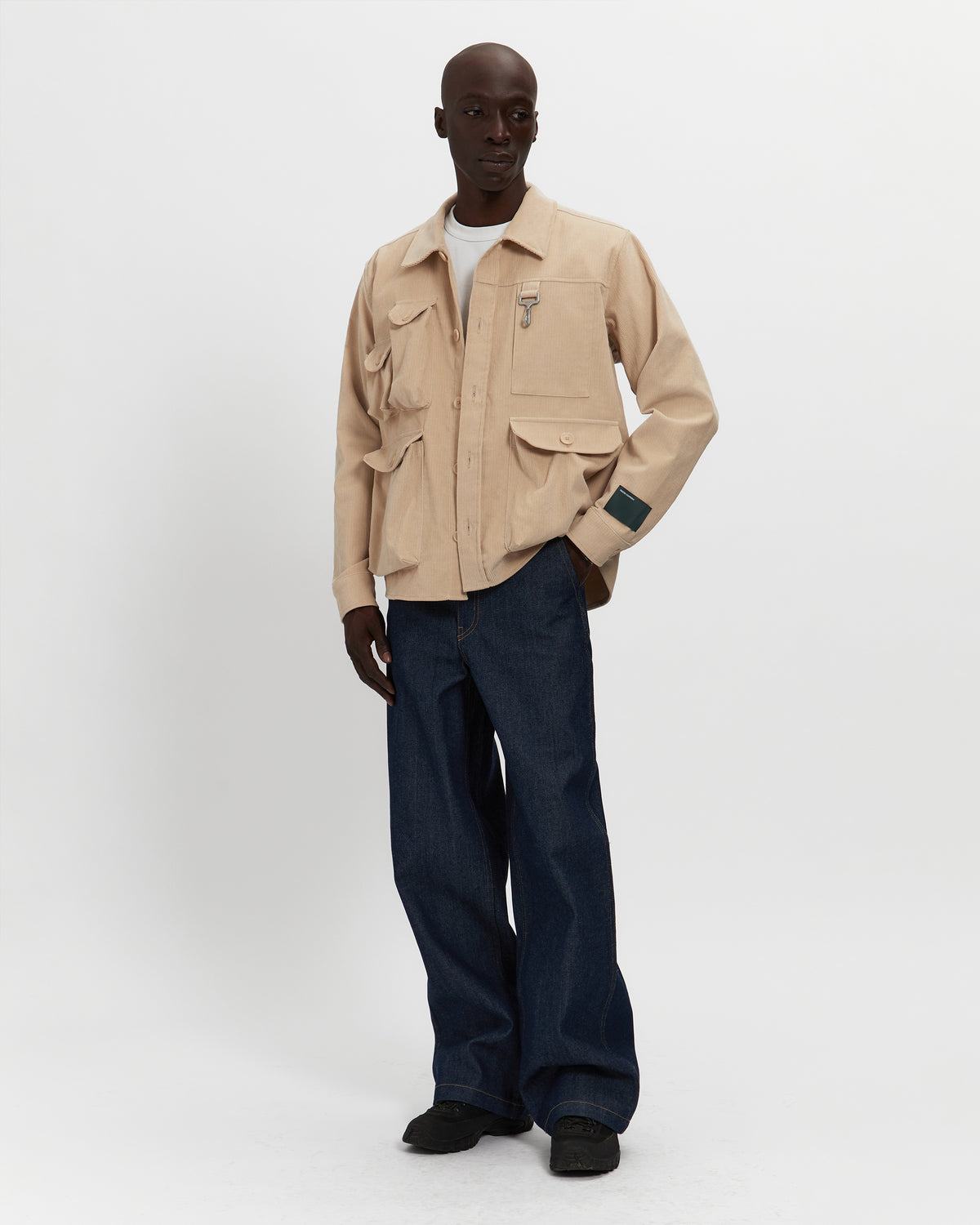 Corduroy Cargo Button Down Shirt in Khaki