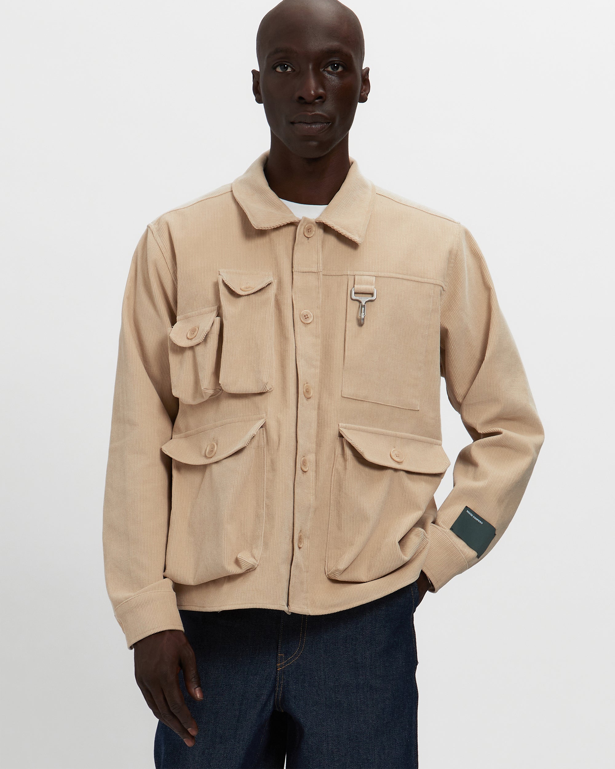 Corduroy Cargo Button Down Shirt in Khaki