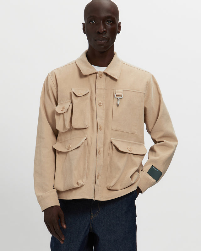 Corduroy Cargo Button Down Shirt in Khaki