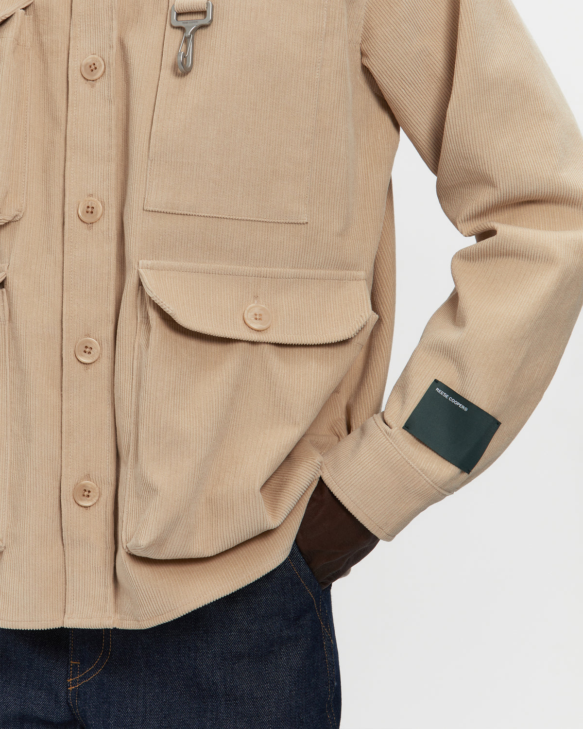 Corduroy Cargo Button Down Shirt in Khaki