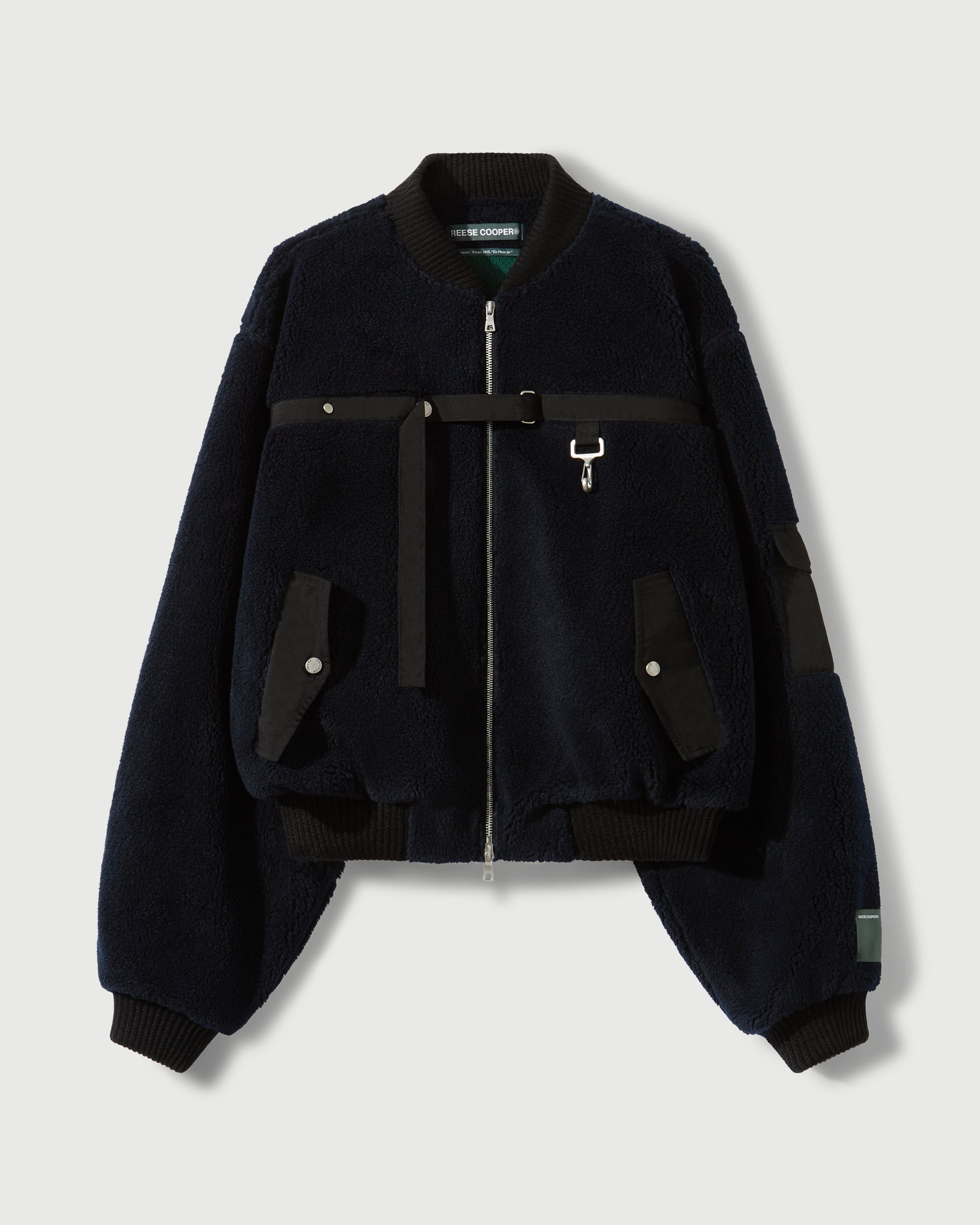 Sherpa Fleece Bomber Jacket in Navy & Black