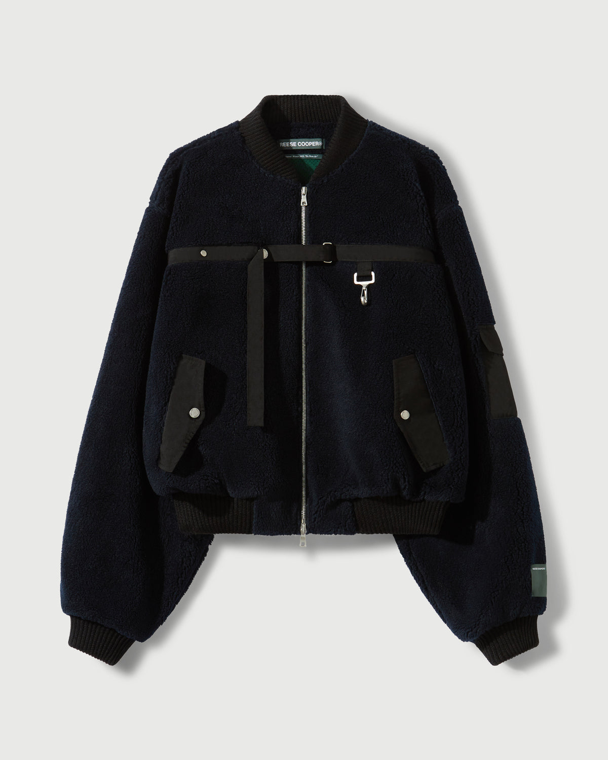 Sherpa Fleece Bomber Jacket in Navy & Black