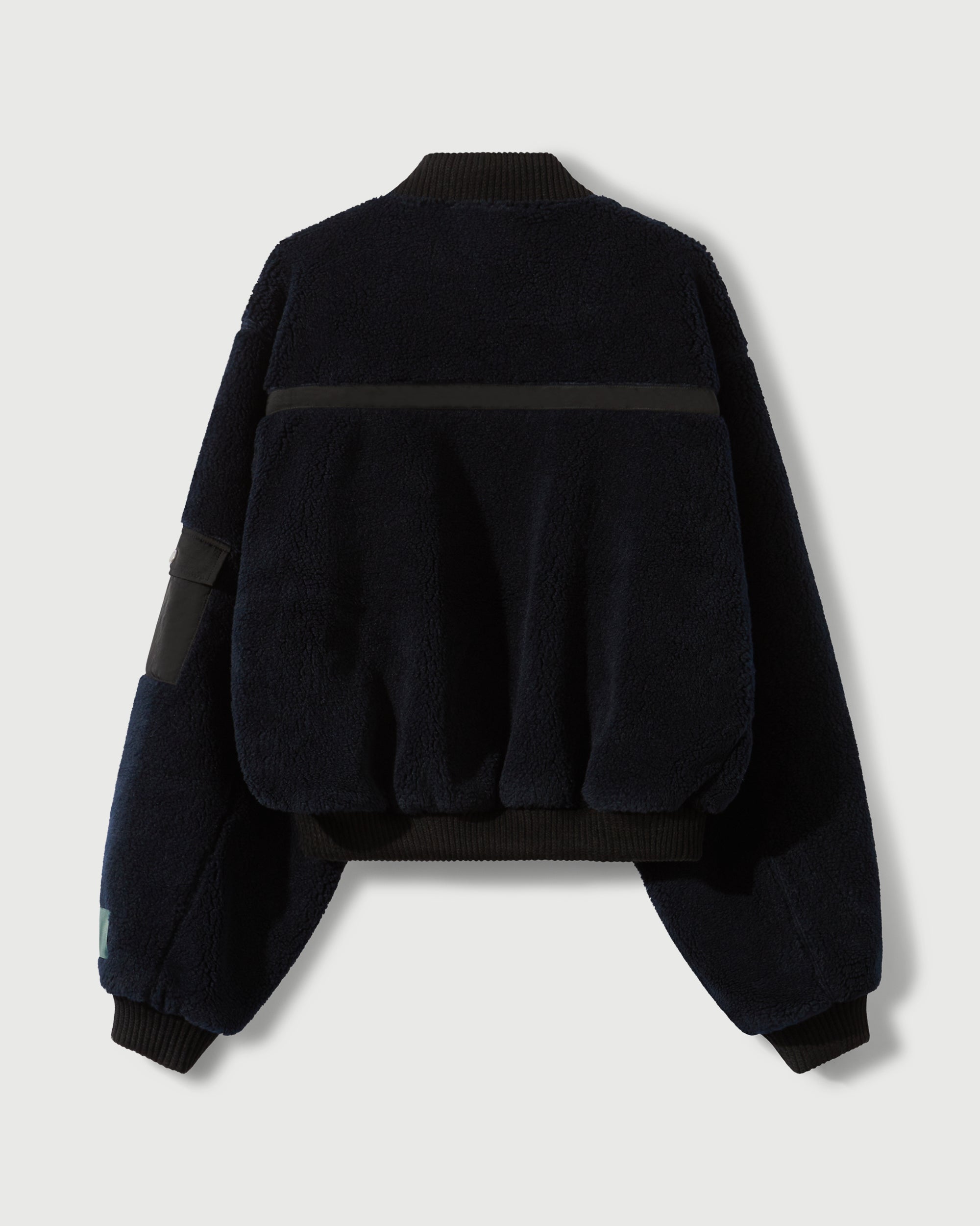 Sherpa Fleece Bomber Jacket in Navy & Black