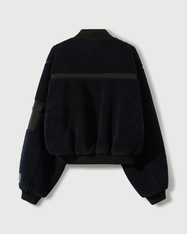 Sherpa Fleece Bomber Jacket in Navy & Black