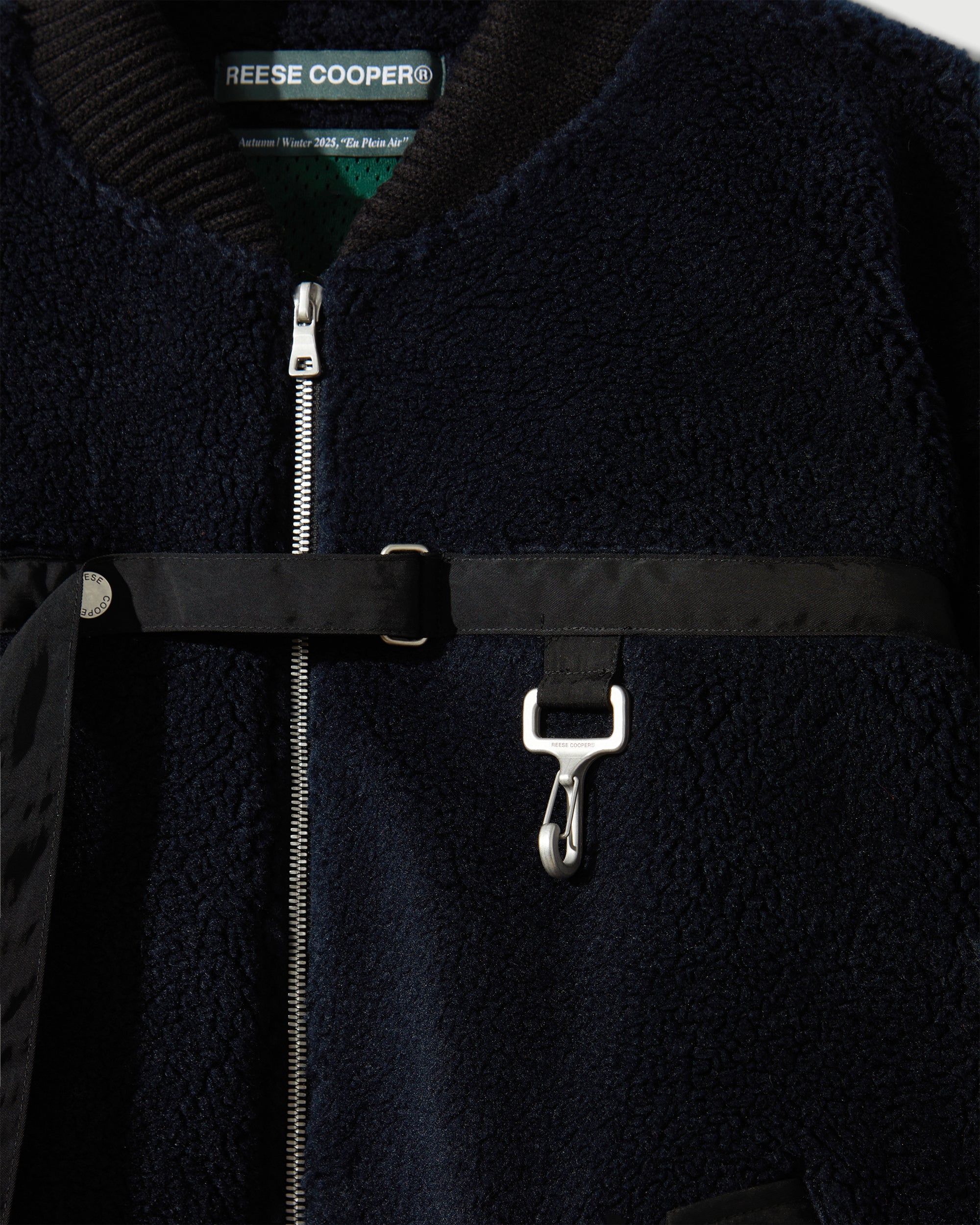 Sherpa Fleece Bomber Jacket in Navy & Black