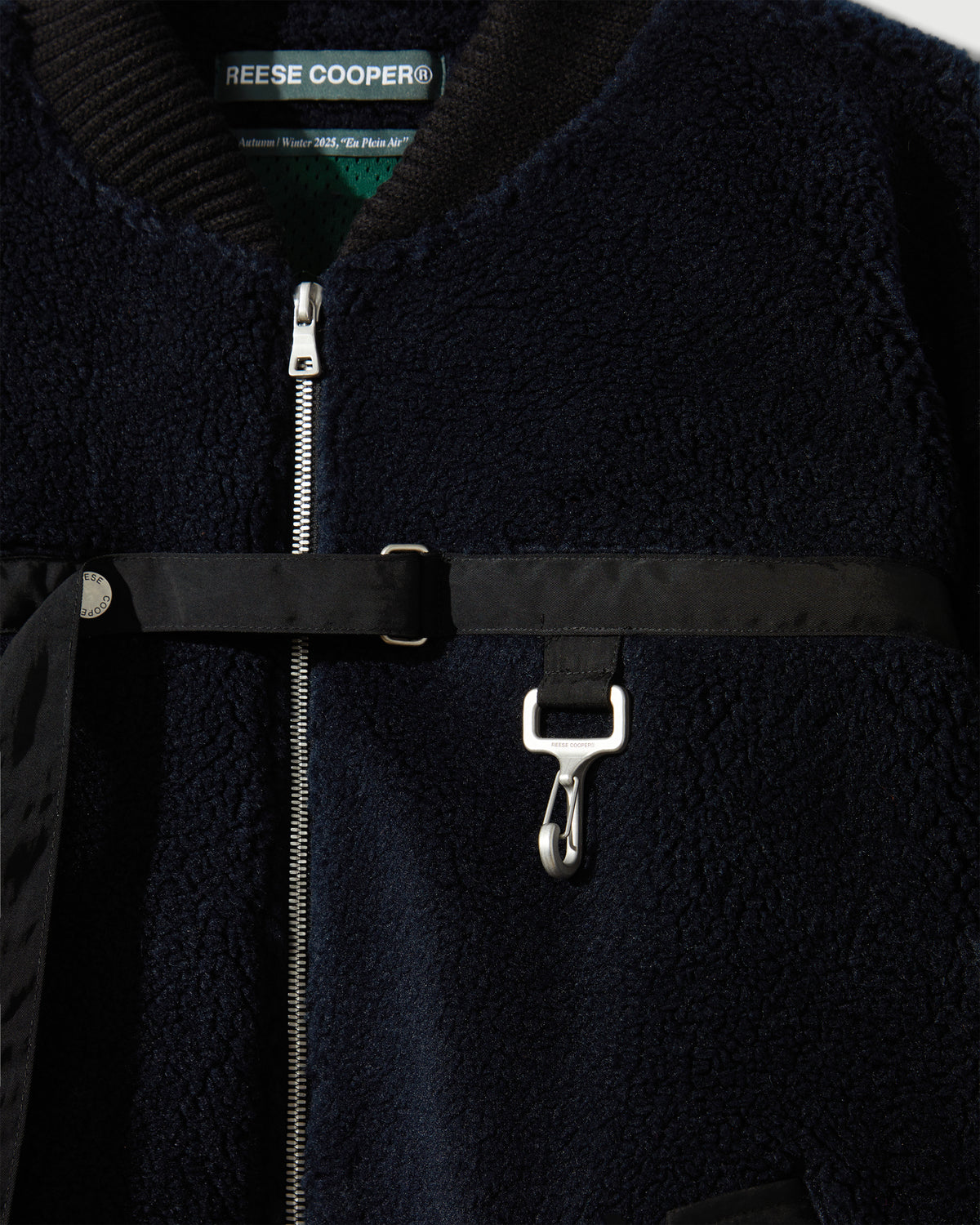 Sherpa Fleece Bomber Jacket in Navy & Black
