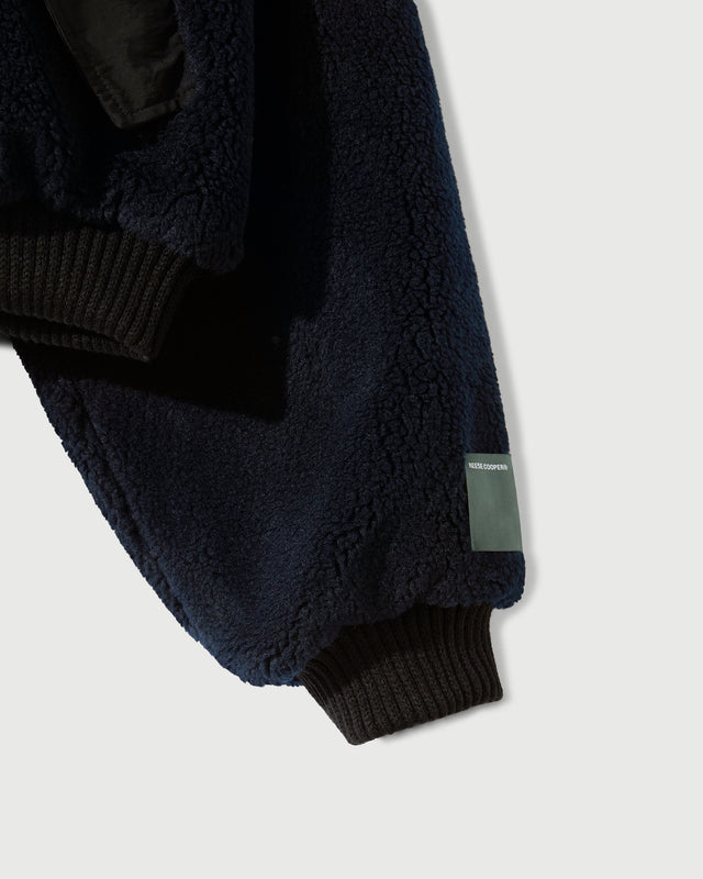 Sherpa Fleece Bomber Jacket in Navy & Black