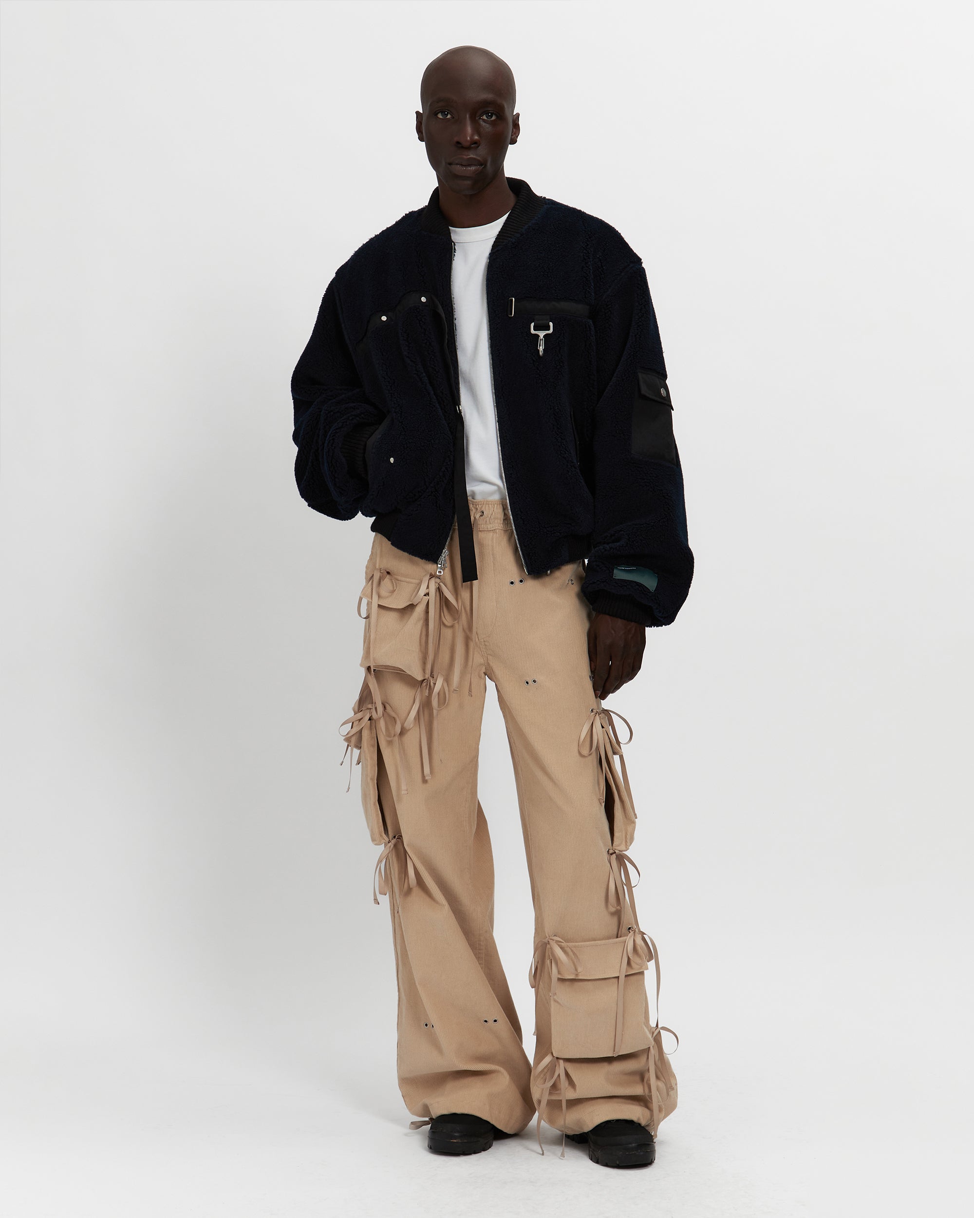 Sherpa Fleece Bomber Jacket in Navy & Black