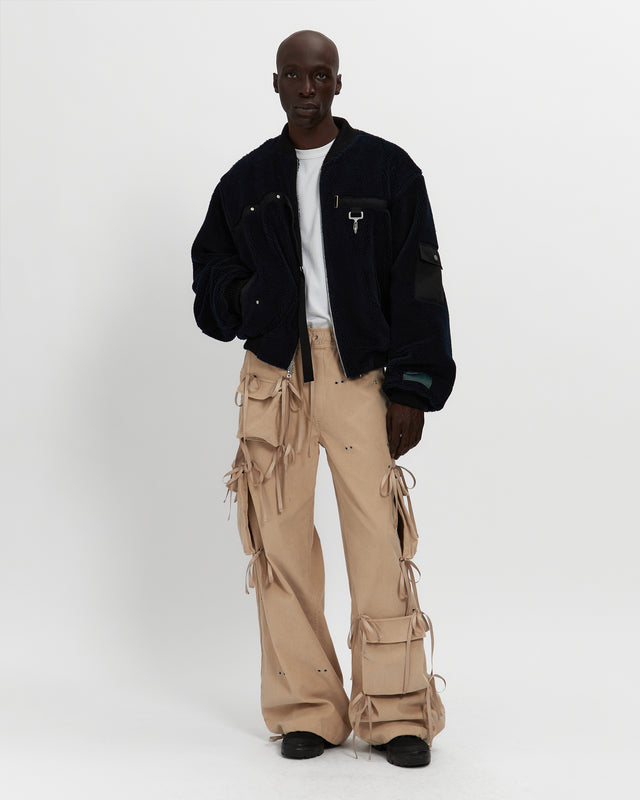 Sherpa Fleece Bomber Jacket in Navy & Black