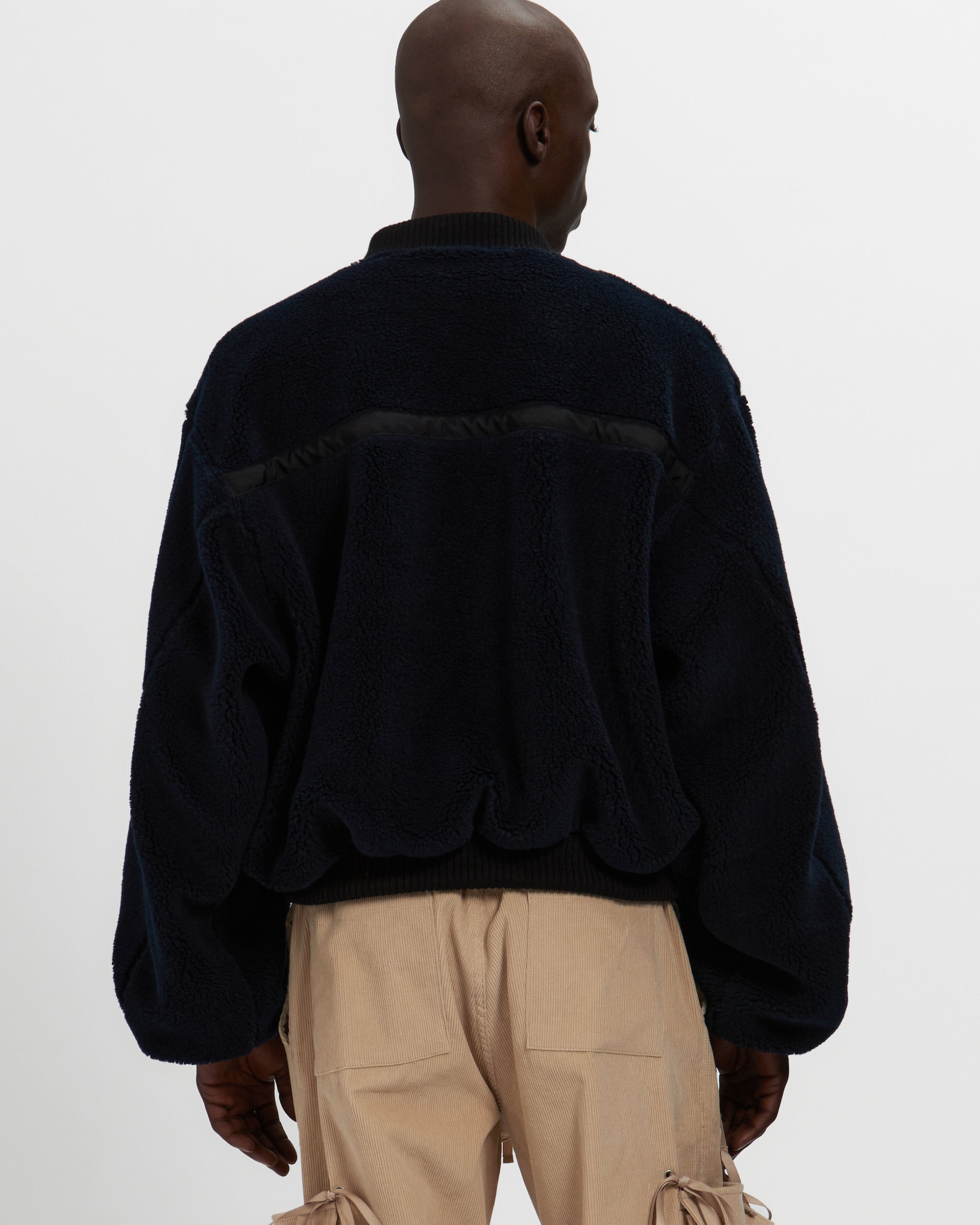 Sherpa Fleece Bomber Jacket in Navy & Black