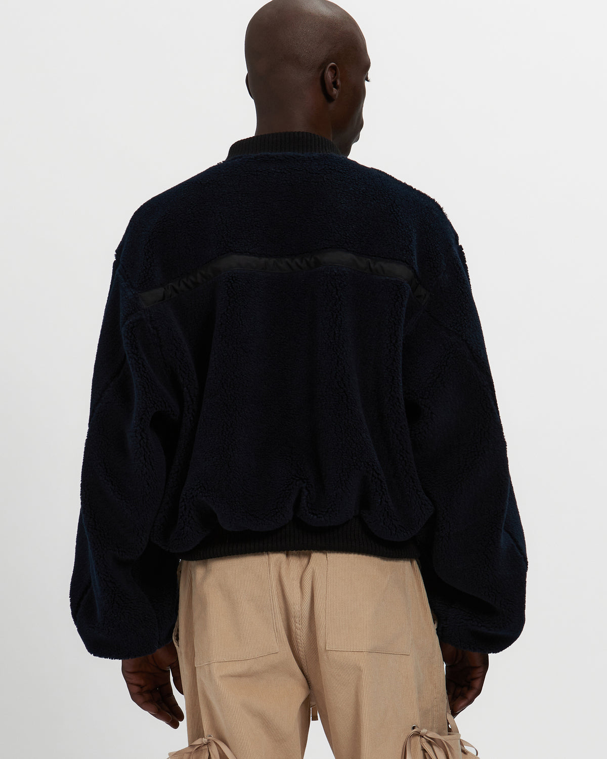 Sherpa Fleece Bomber Jacket in Navy & Black