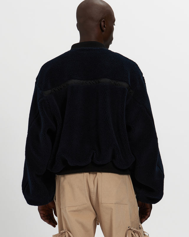 Sherpa Fleece Bomber Jacket in Navy & Black