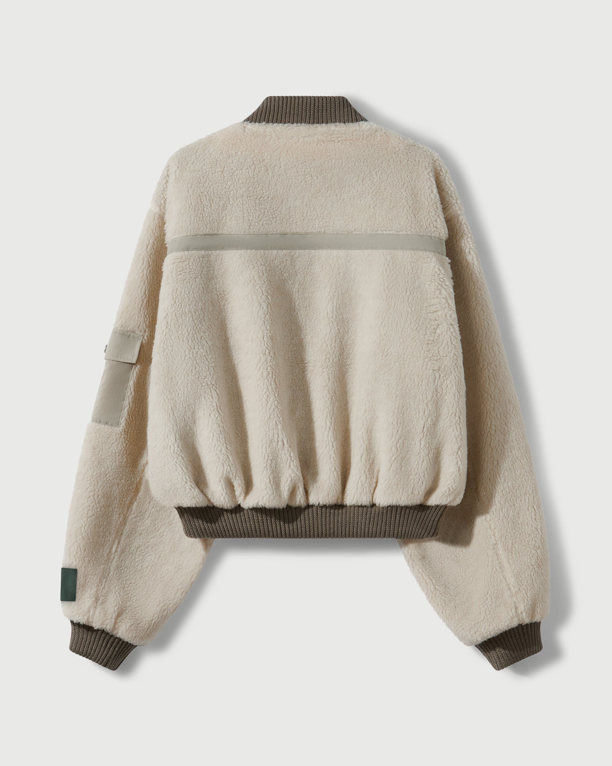 Sherpa Fleece Bomber Jacket in Cream & Khaki