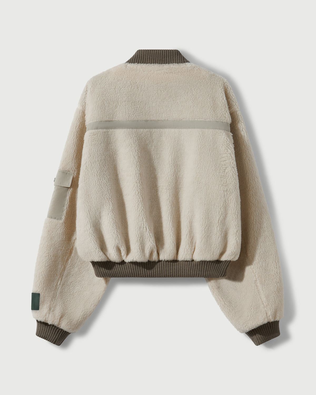 Sherpa Fleece Bomber Jacket in Cream & Khaki