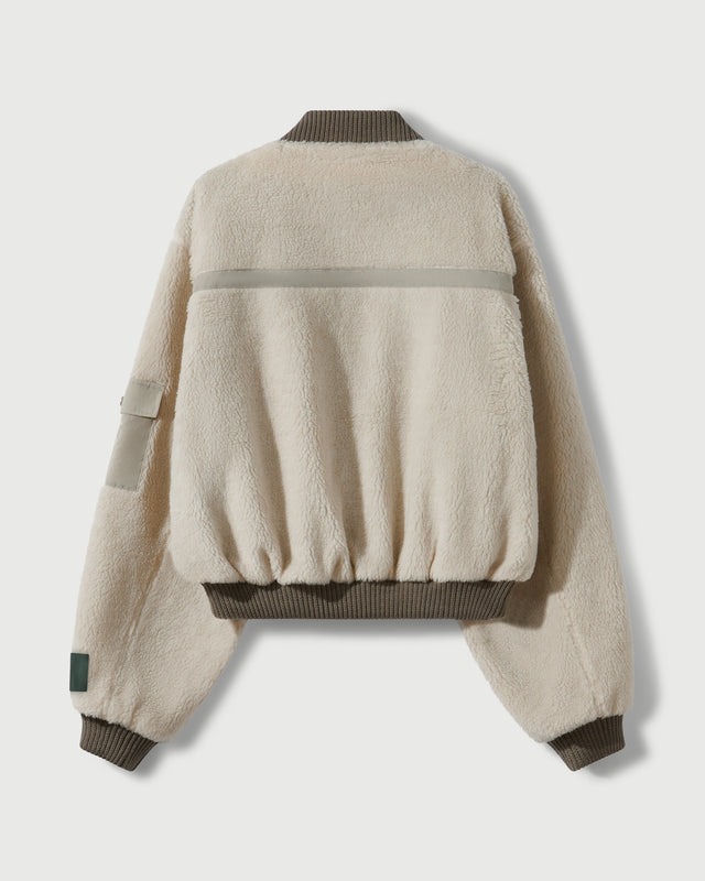 Sherpa Fleece Bomber Jacket in Cream & Khaki