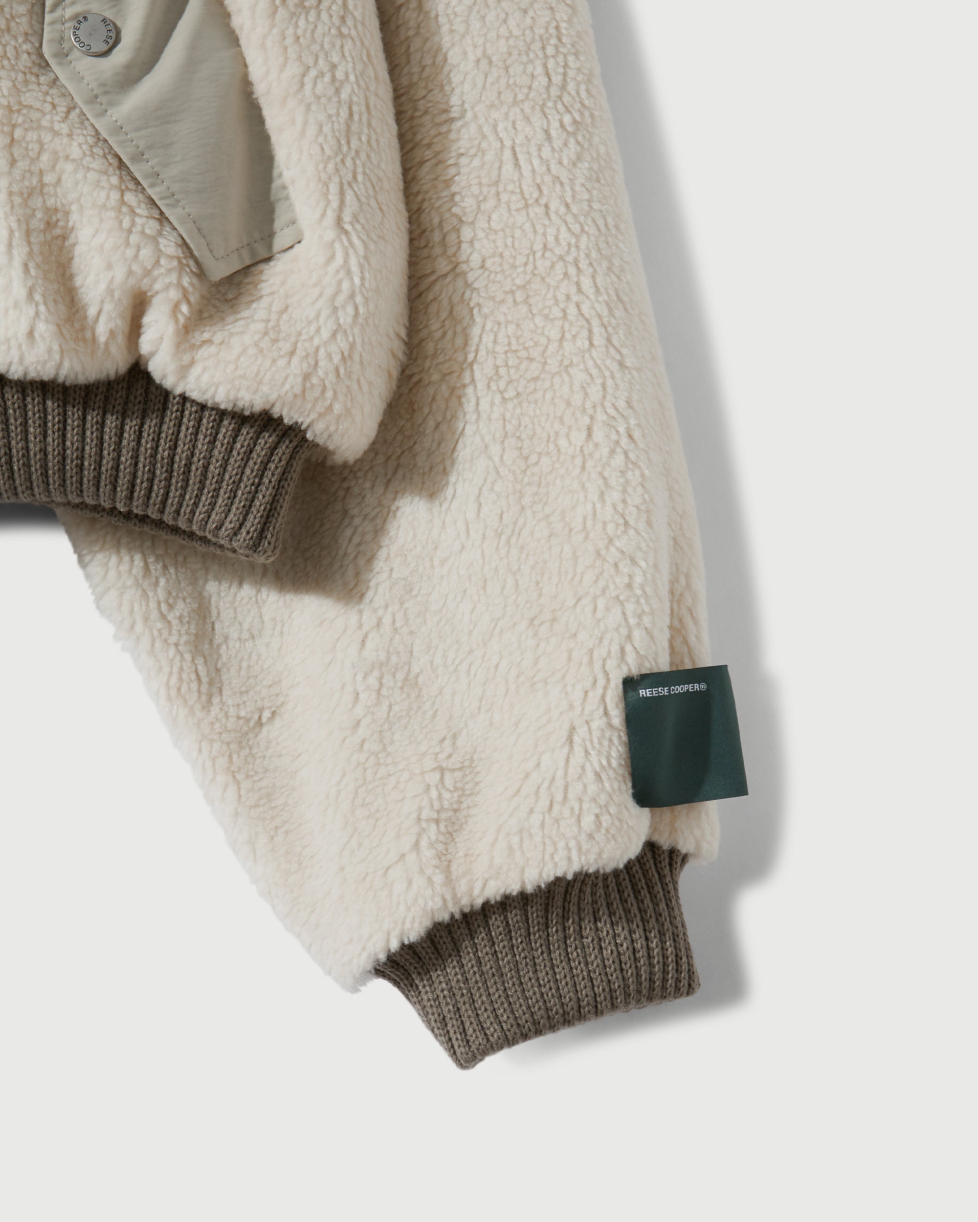 Sherpa Fleece Bomber Jacket in Cream & Khaki