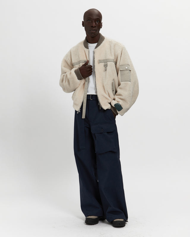 Sherpa Fleece Bomber Jacket in Cream & Khaki