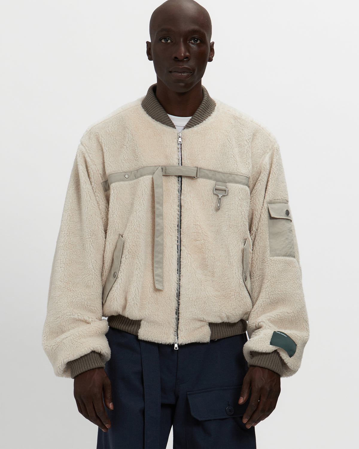 Sherpa Fleece Bomber Jacket in Cream & Khaki