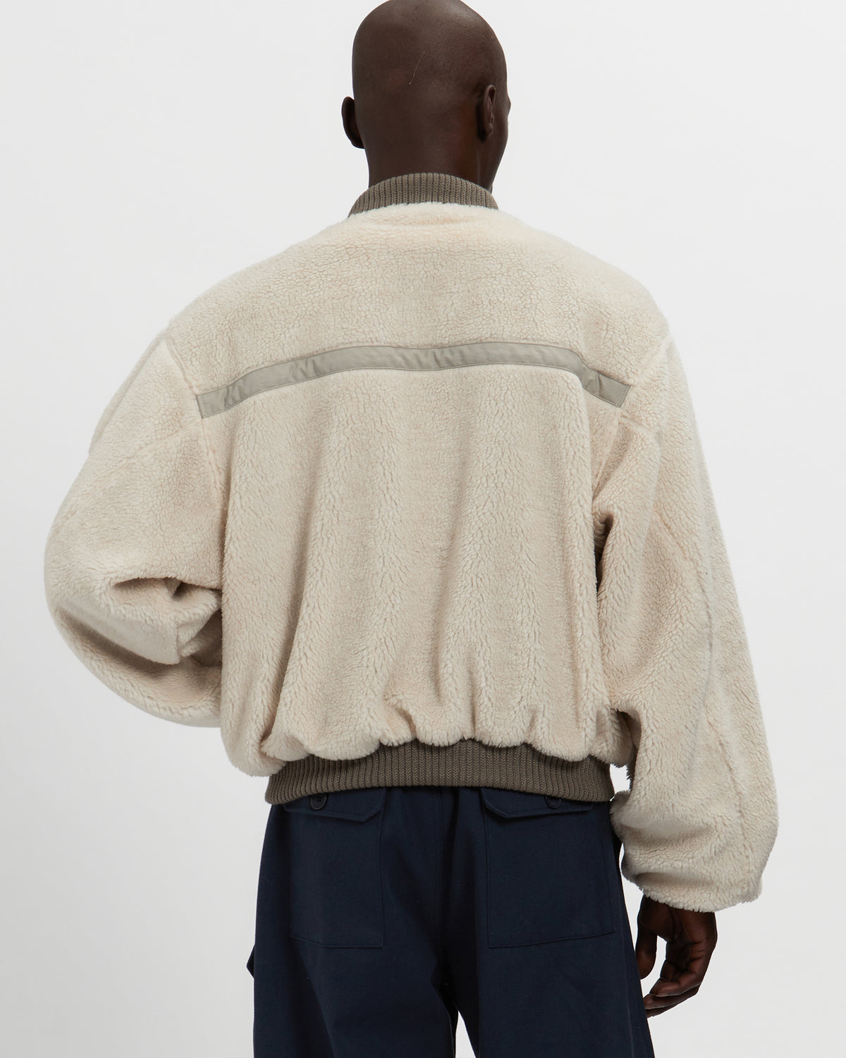 Sherpa Fleece Bomber Jacket in Cream & Khaki