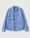 Chambray Cargo Button Down Shirt in Striped Blue