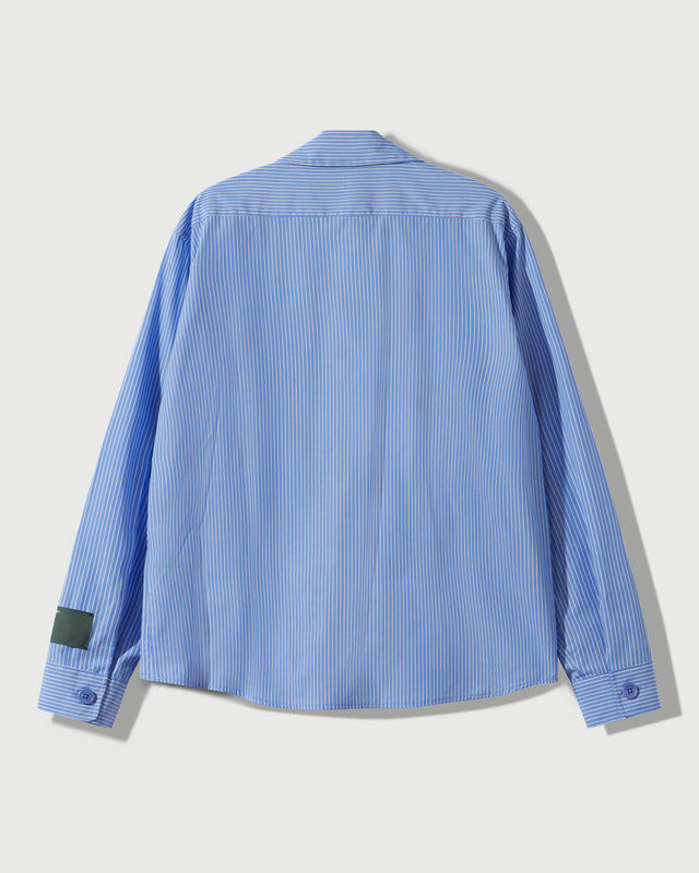 Chambray Cargo Button Down Shirt in Striped Blue
