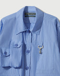 Chambray Cargo Button Down Shirt in Striped Blue