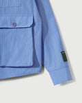 Chambray Cargo Button Down Shirt in Striped Blue