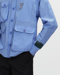 Chambray Cargo Button Down Shirt in Striped Blue