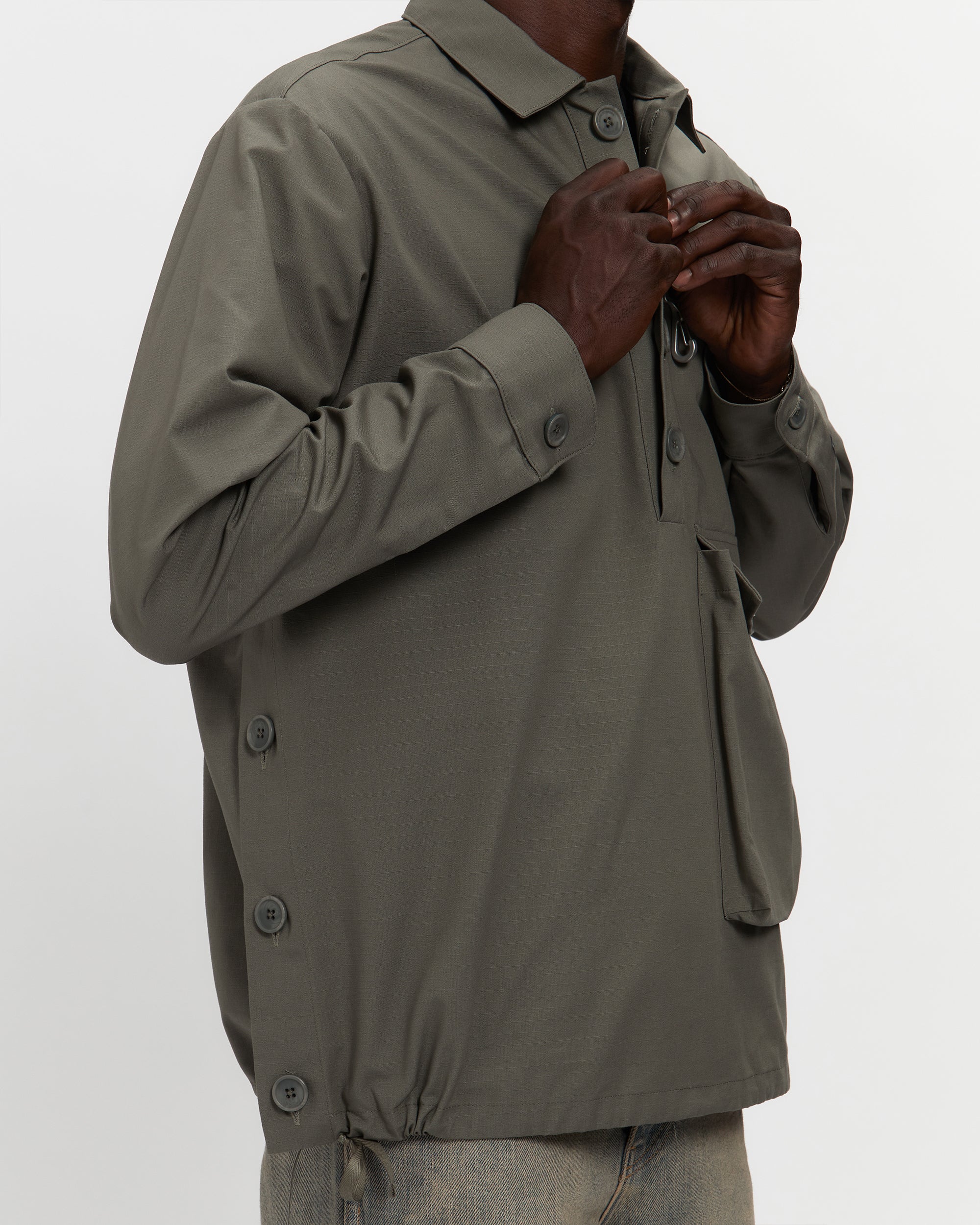 Cotton Ripstop Pullover Cargo Shirt in Sage