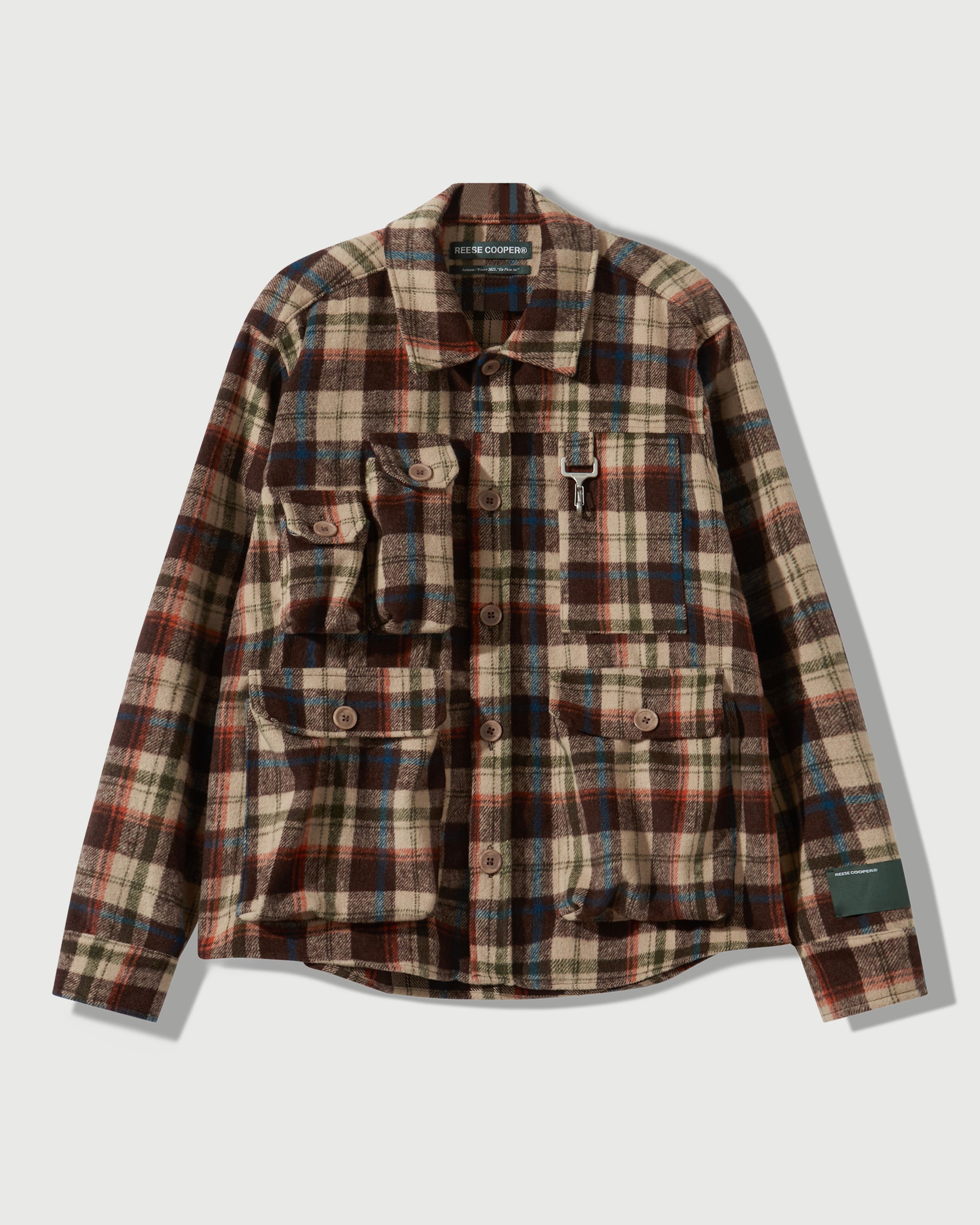 Milled Flannel Cargo Button Down Shirt in Brown