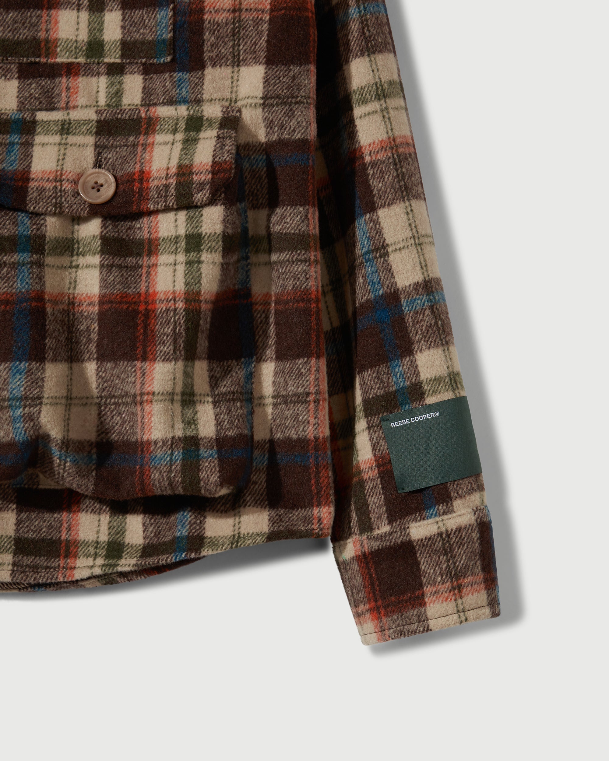 Milled Flannel Cargo Button Down Shirt in Brown