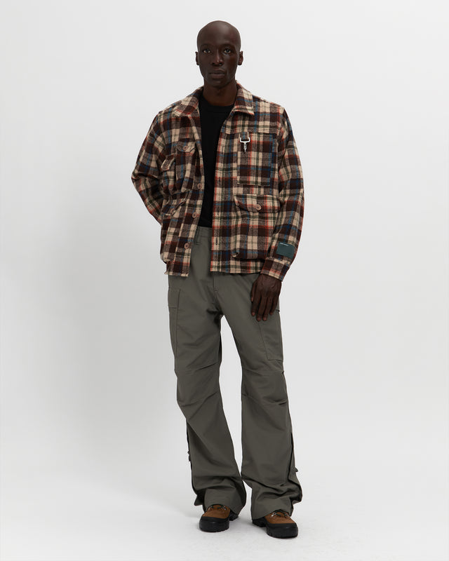 Milled Flannel Cargo Button Down Shirt in Brown