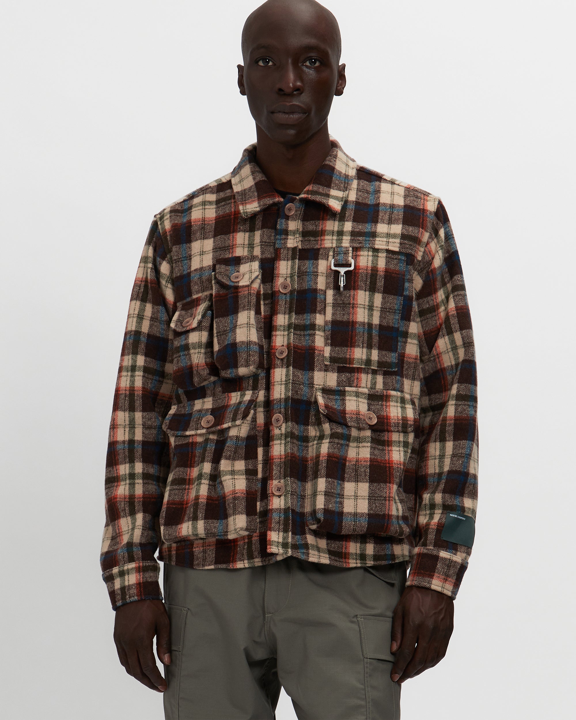 Milled Flannel Cargo Button Down Shirt in Brown