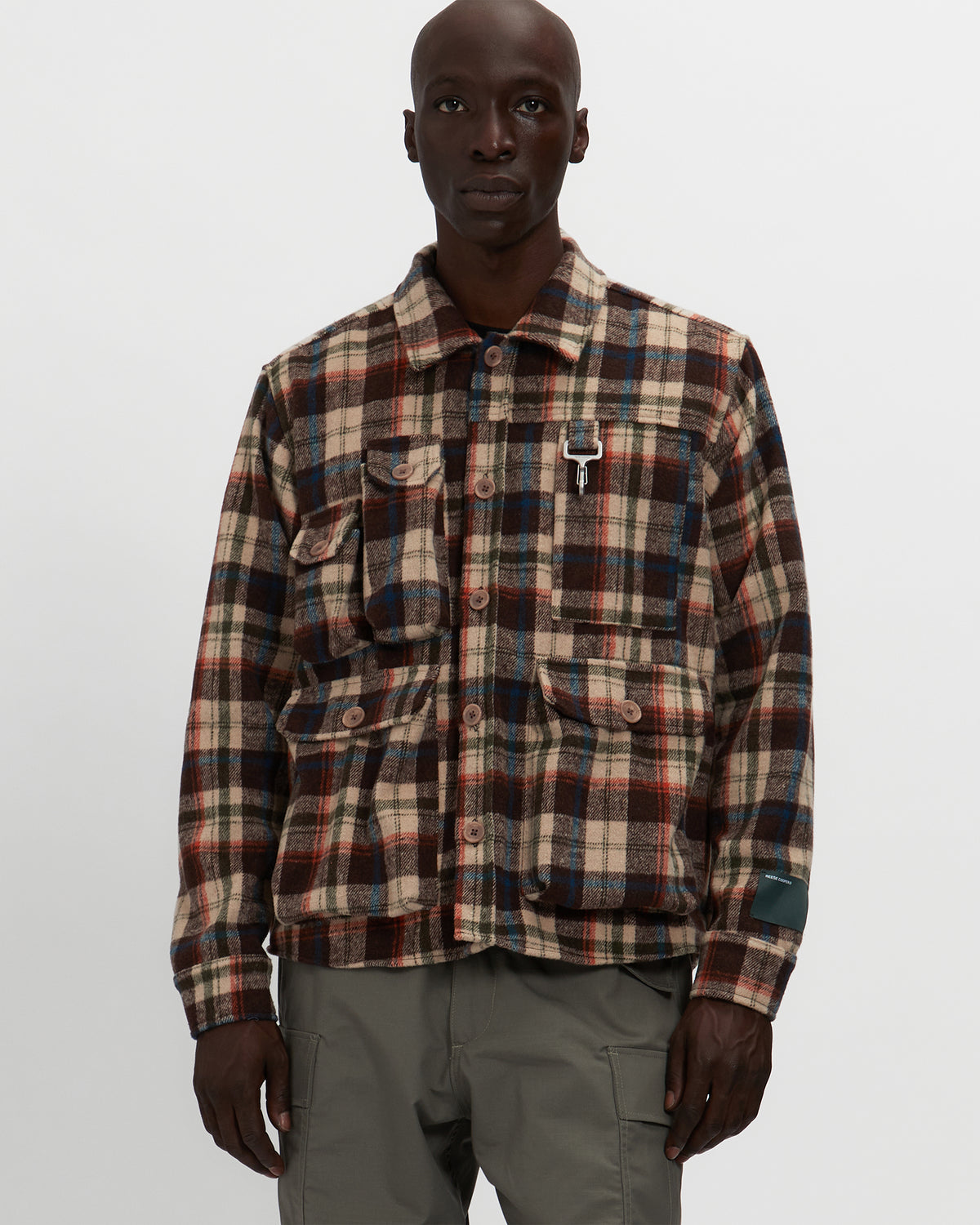 Milled Flannel Cargo Button Down Shirt in Brown