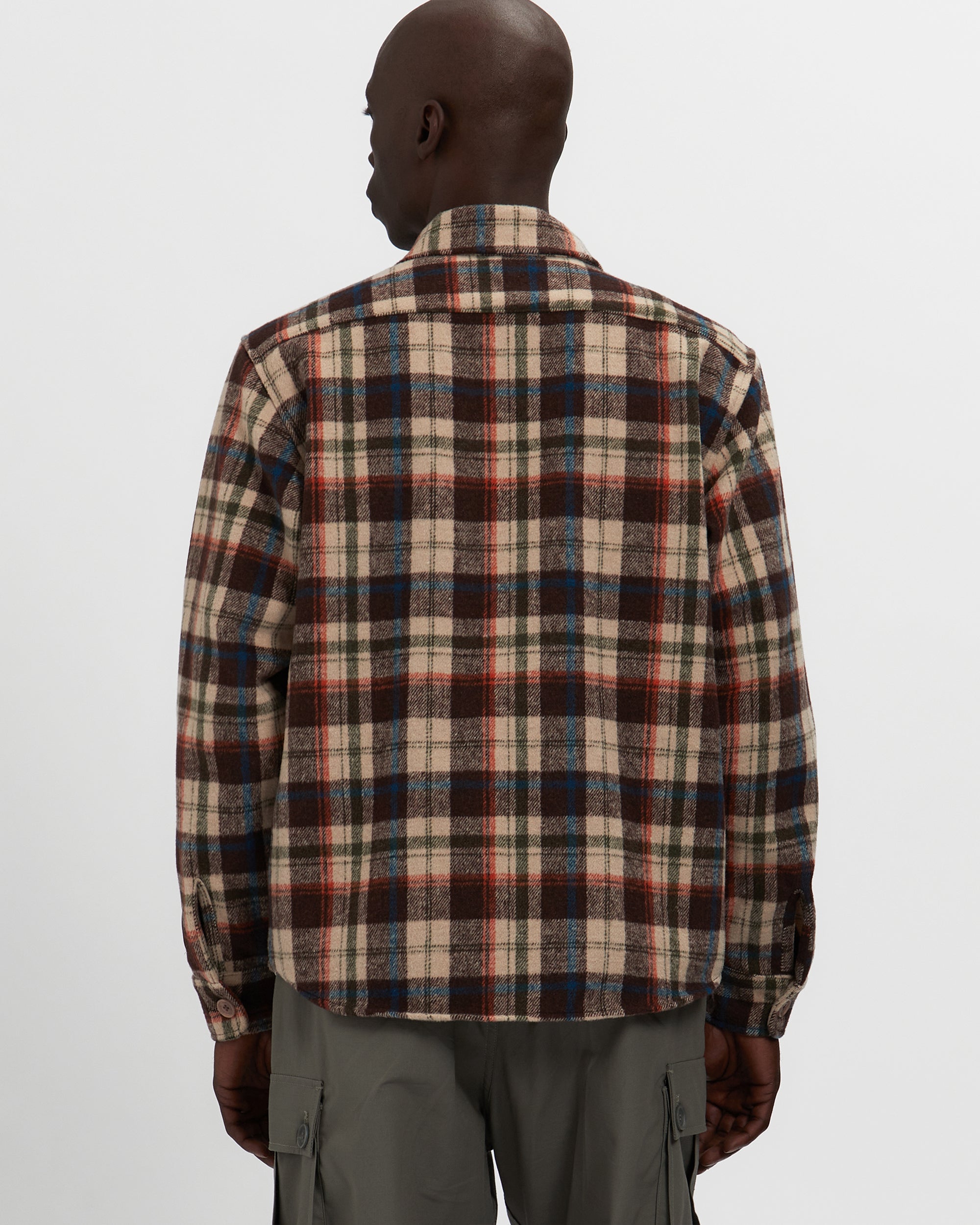 Milled Flannel Cargo Button Down Shirt in Brown