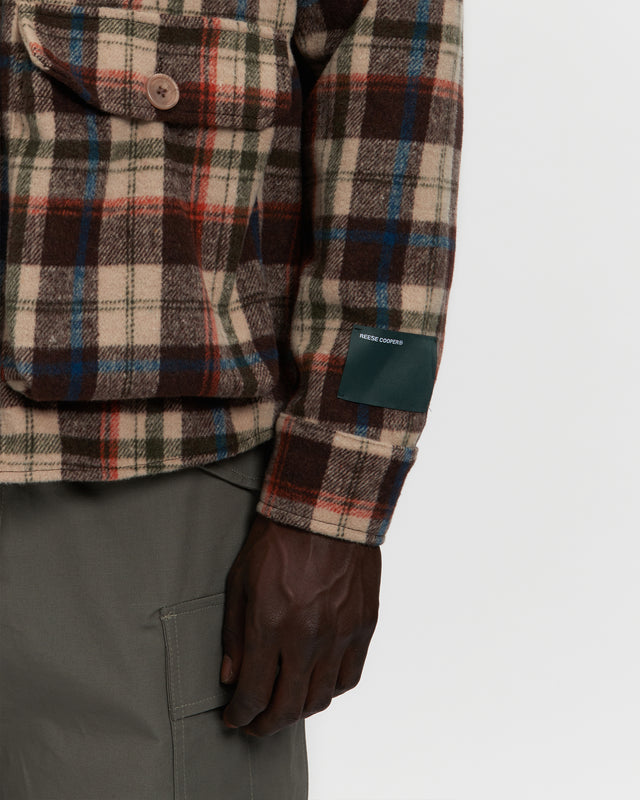Milled Flannel Cargo Button Down Shirt in Brown