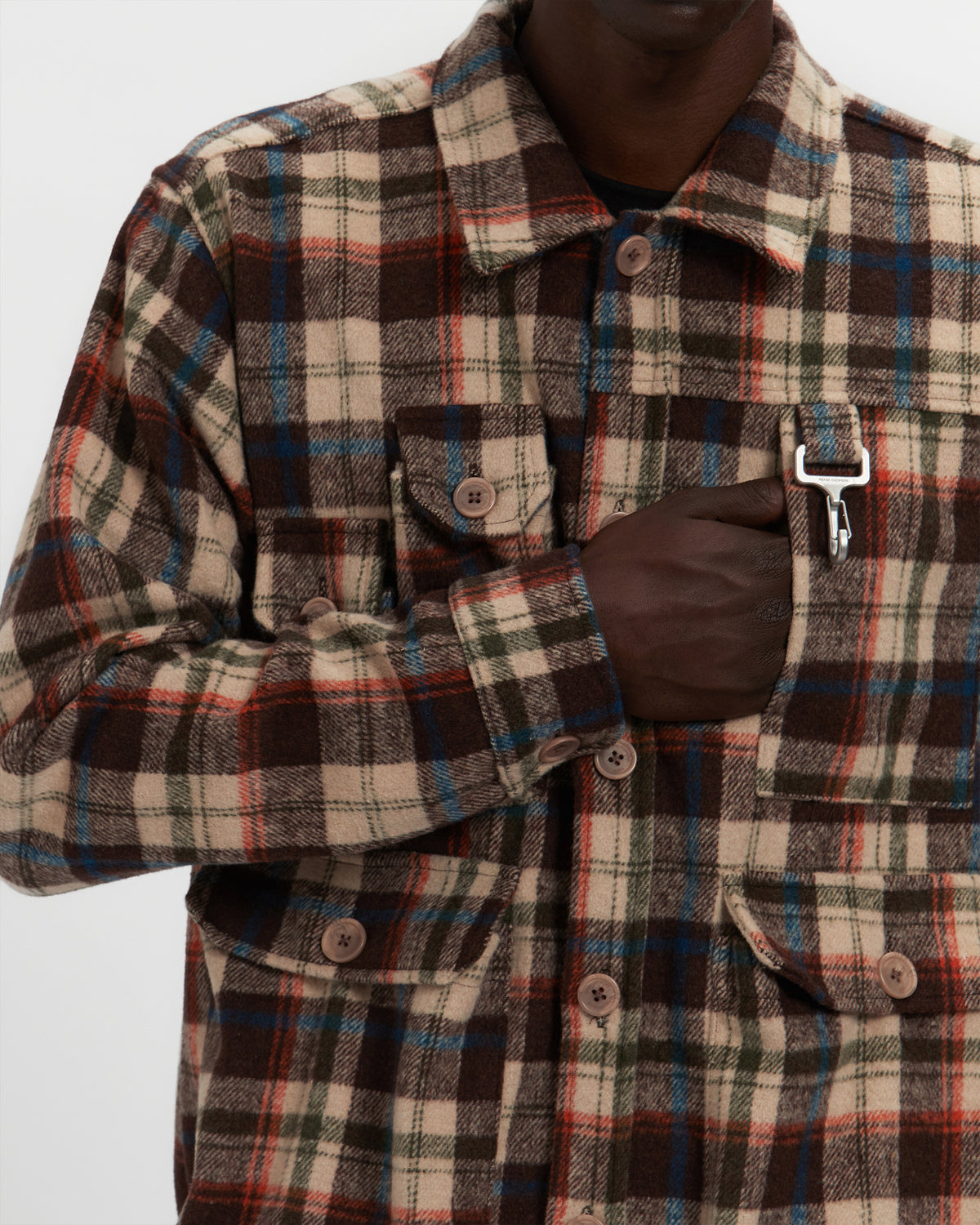 Milled Flannel Cargo Button Down Shirt in Brown