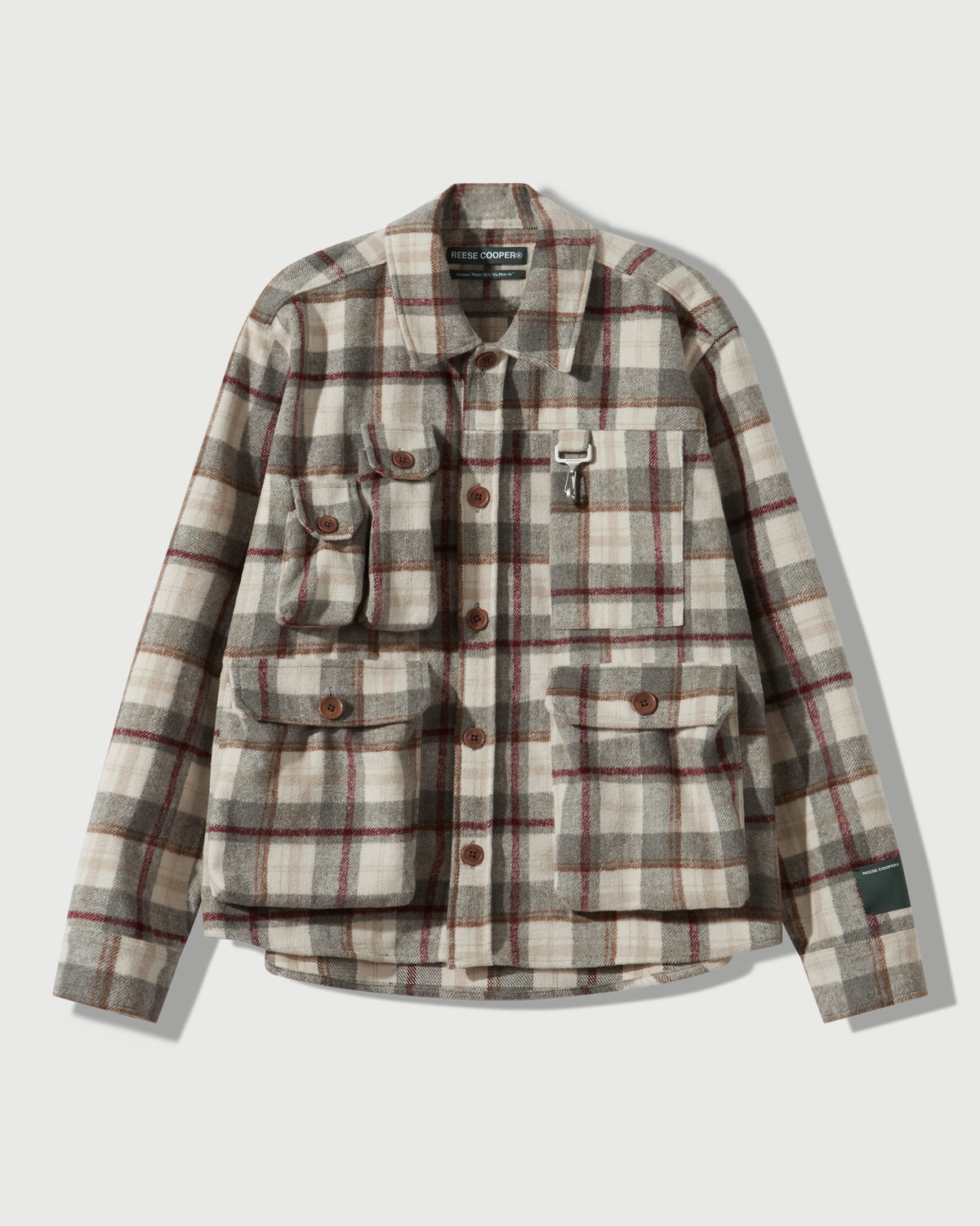 Milled Flannel Cargo Button Down Shirt in Grey