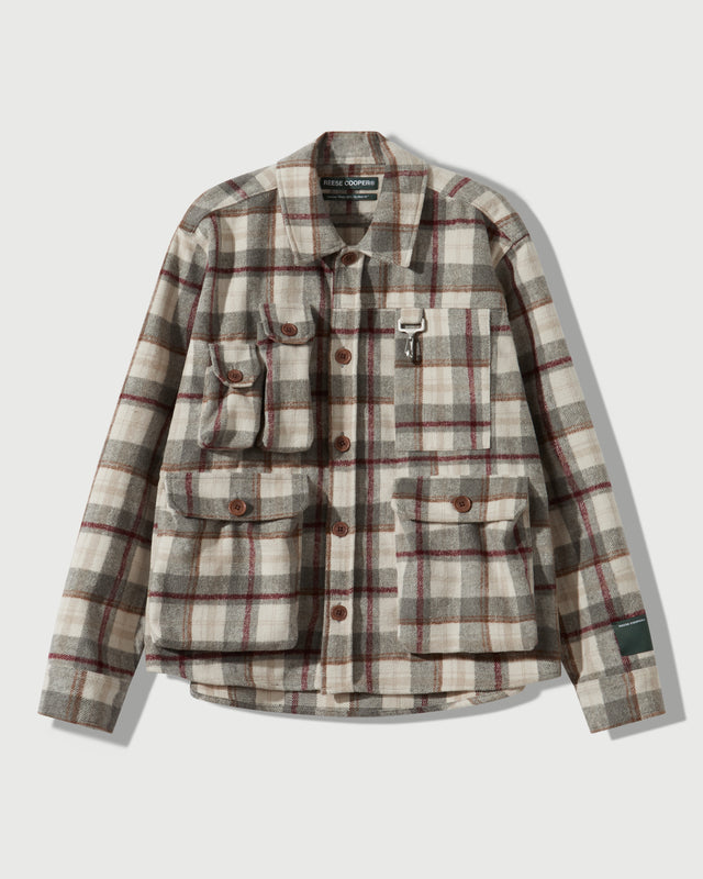 Milled Flannel Cargo Button Down Shirt in Grey