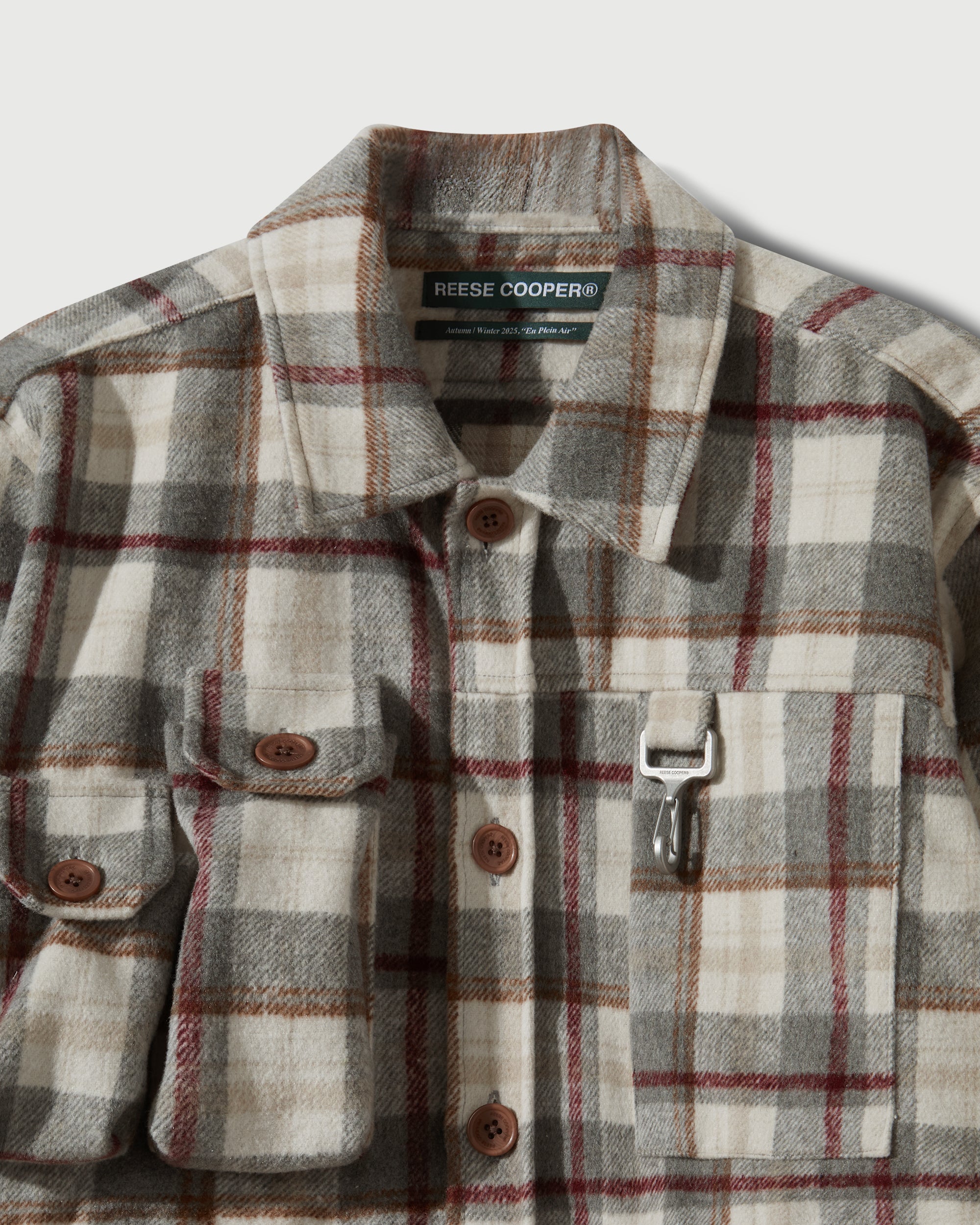 Milled Flannel Cargo Button Down Shirt in Grey