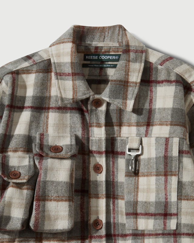 Milled Flannel Cargo Button Down Shirt in Grey