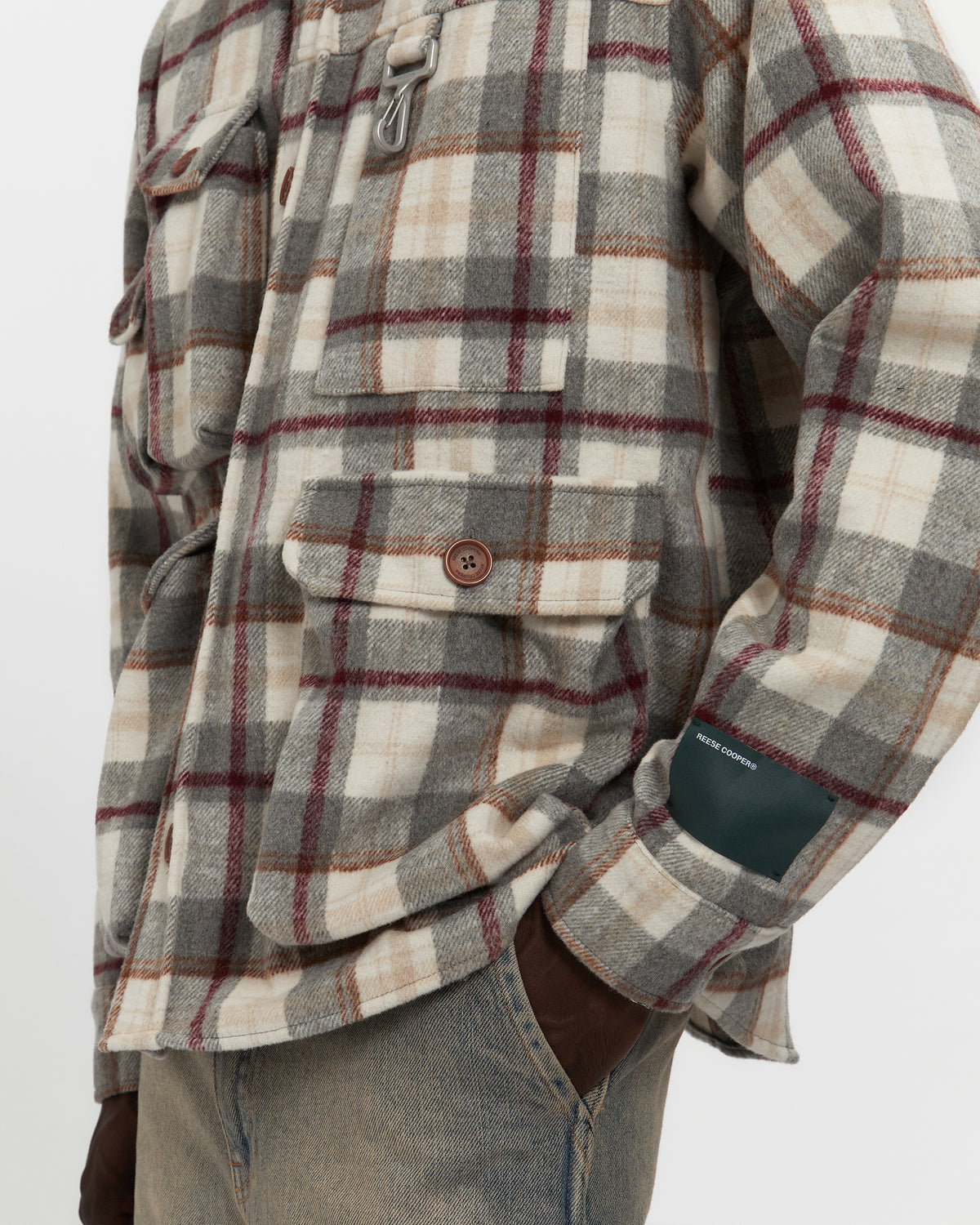 Milled Flannel Cargo Button Down Shirt in Grey