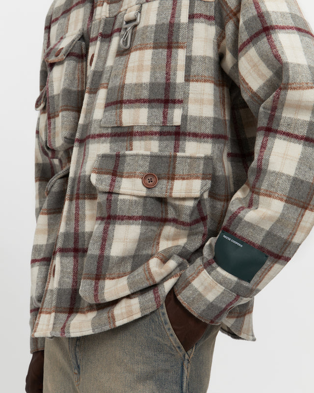 Milled Flannel Cargo Button Down Shirt in Grey