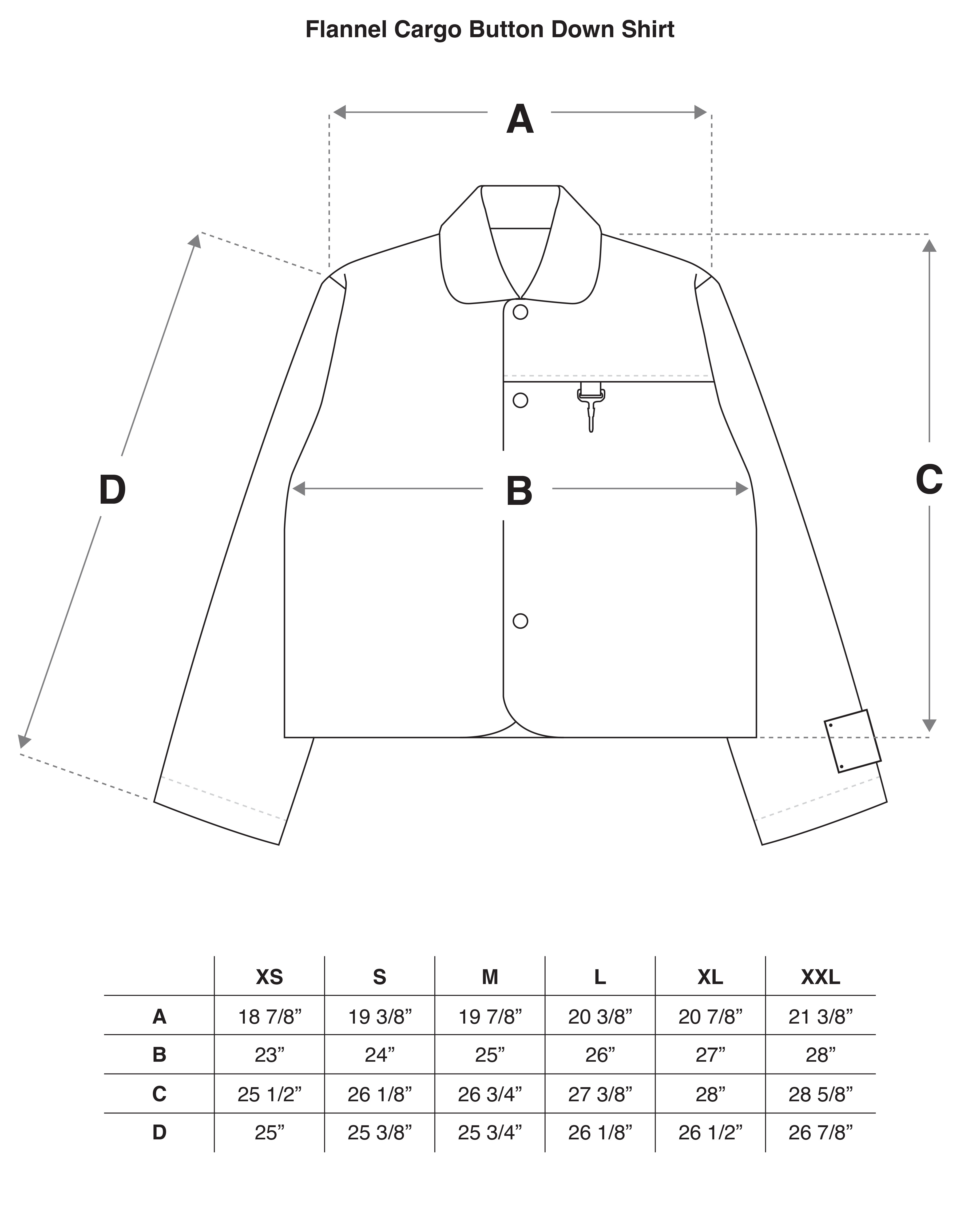 Milled Flannel Cargo Button Down Shirt in Grey Size Guide